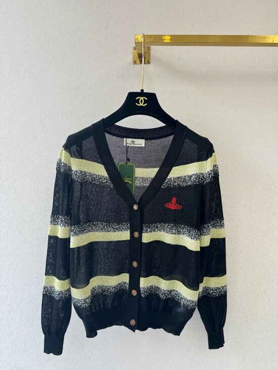 Vivienne Westwood Sweaters - New Vivienne Westwood Striped Virgin Wool Cardigan - Black/Yellow - Size M